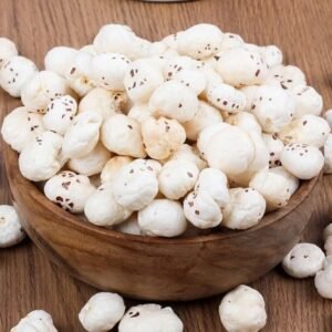 Top-grade 7plus Suta makhana fox nuts showing large, unbroken, bright white lotus seeds